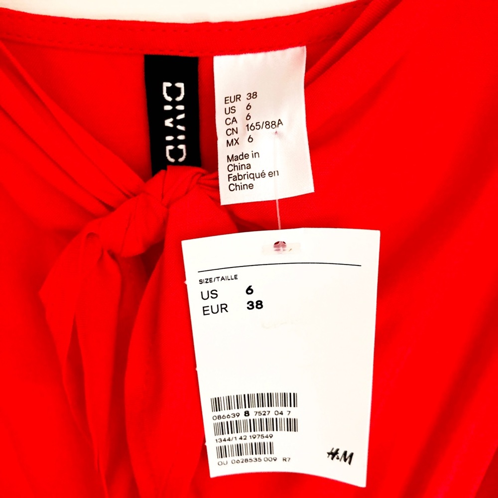 NEW H&M Red-Tie Front Dress - Picture 7 of 8